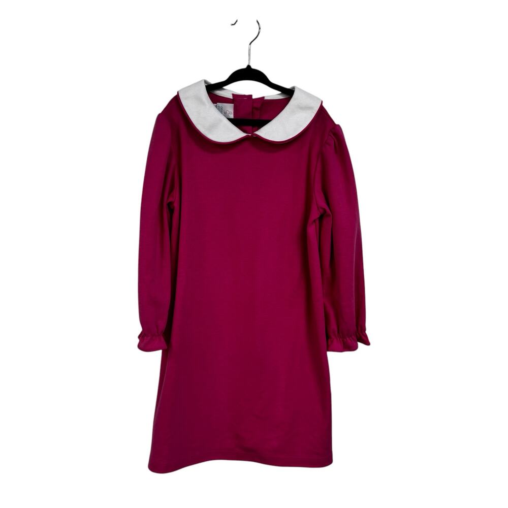 Dear Emmaline Pink Long Cuff Sleeve White Collared Neck Blouson Dress Girls 7